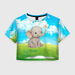 Футболка 3D укороченная женская Слоненок с цветочком, цвет: 3D-принт