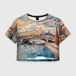 Футболка 3D укороченная женская Зимняя Москва с абстрактным небом, цвет: 3D-принт