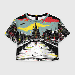 Футболка 3D укороченная женская Праздничная новогодняя Москва, цвет: 3D-принт