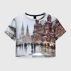 Футболка 3D укороченная женская Московский новогодний день, цвет: 3D-принт