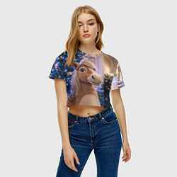 Футболка 3D укороченная женская Плюшевая новогодняя лошадь, цвет: 3D-принт — фото 2