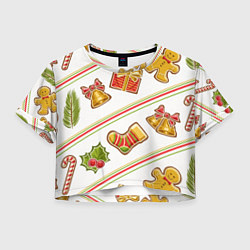 Футболка 3D укороченная женская Рождественский дух, цвет: 3D-принт
