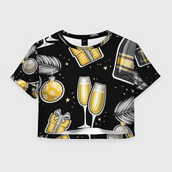 Футболка 3D укороченная женская Новогодний вайб, цвет: 3D-принт