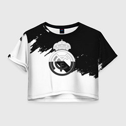 Футболка 3D укороченная женская Реал Мадрид краски белые штрихи, цвет: 3D-принт