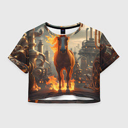 Футболка 3D укороченная женская Огненная лошадь в стиле стимпанк, цвет: 3D-принт