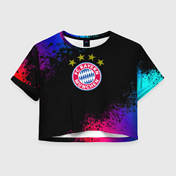 Футболка 3D укороченная женская Бавария Мюнхен краски неон градиент, цвет: 3D-принт