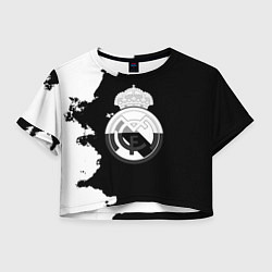Футболка 3D укороченная женская Реал Мадрид черно белые краски, цвет: 3D-принт