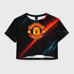 Футболка 3D укороченная женская Манчестер Юнайтед абстракция, цвет: 3D-принт