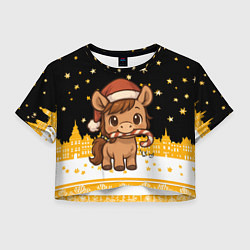 Футболка 3D укороченная женская Лошадка новогодняя с леденцом, цвет: 3D-принт