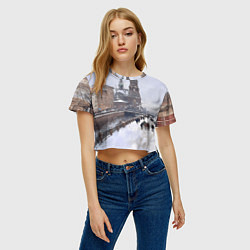 Футболка 3D укороченная женская Санкт-Петербург зима, цвет: 3D-принт — фото 2