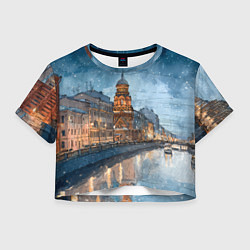 Футболка 3D укороченная женская Санкт-Петербург зимний город, цвет: 3D-принт