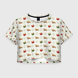 Женский топ Зимний паттерн с оленем и чашками какао