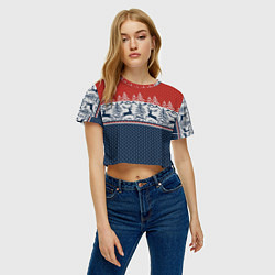Футболка 3D укороченная женская Вязаный узор с оленями, цвет: 3D-принт — фото 2