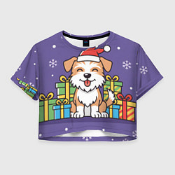 Женский топ Новогодняя собачка с подарками