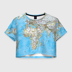 Футболка 3D укороченная женская Карта мира - политическая, цвет: 3D-принт