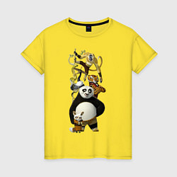Футболка хлопковая женская Панда с друзьями, цвет: желтый
