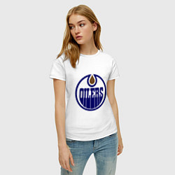 Футболка хлопковая женская Edmonton Oilers, цвет: белый — фото 2