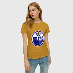 Футболка хлопковая женская Edmonton Oilers, цвет: горчичный — фото 2