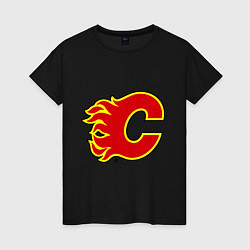 Футболка хлопковая женская Calgary Flames, цвет: черный