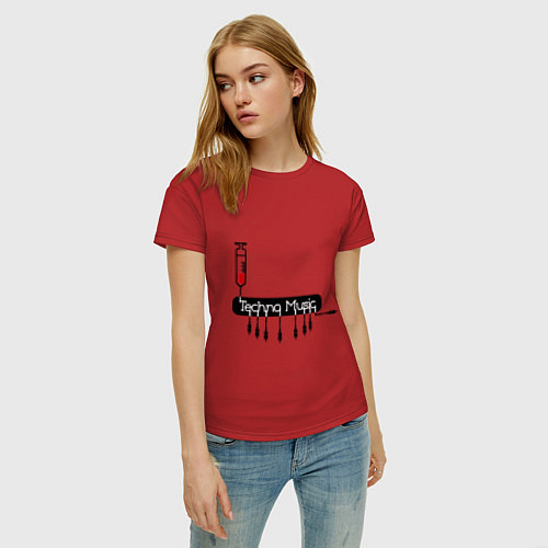 Женская футболка Techno Music Dope / Красный – фото 3