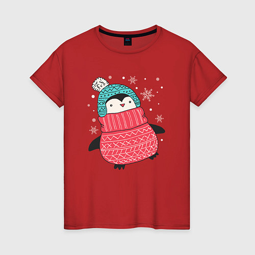 Женская футболка Зимний пингвин / Красный – фото 1