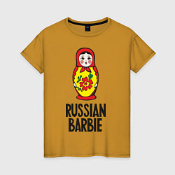 Футболка хлопковая женская Russian Barbie, цвет: горчичный