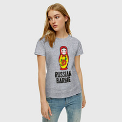 Футболка хлопковая женская Russian Barbie, цвет: меланж — фото 2