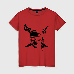 Футболка хлопковая женская Пиратский знак, цвет: красный