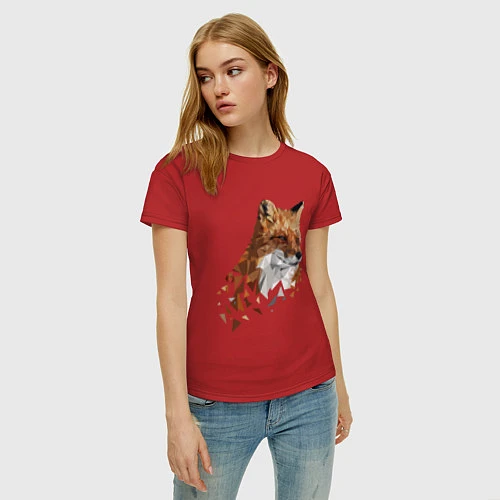 Женская футболка Полигональный лис / Красный – фото 3