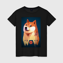 Футболка хлопковая женская Wow Doge, цвет: черный