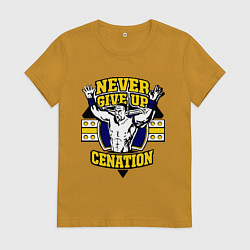 Футболка хлопковая женская Never Give Up: Cenation, цвет: горчичный