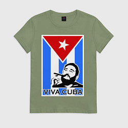 Футболка хлопковая женская Fidel: Viva, Cuba!, цвет: авокадо