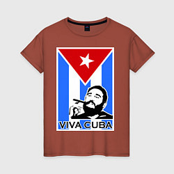 Футболка хлопковая женская Fidel: Viva, Cuba!, цвет: кирпичный