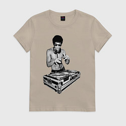 Футболка хлопковая женская Брюс Ли Dj, цвет: миндальный