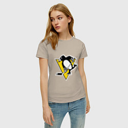 Футболка хлопковая женская Pittsburgh Penguins, цвет: миндальный — фото 2