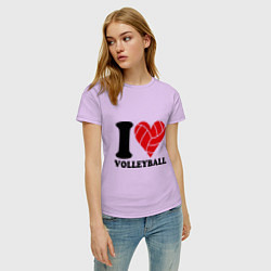 Футболка хлопковая женская I love volleyball - Я люблю волейбол цвета лаванда — фото 2