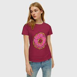 Футболка хлопковая женская Сладкий пончик, цвет: маджента — фото 2