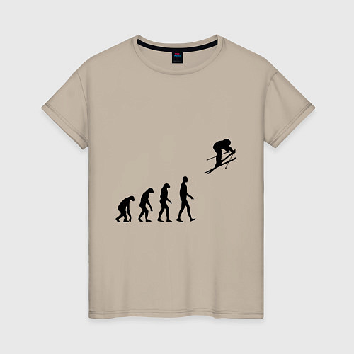 Женская футболка Эволюция лыжник / Миндальный – фото 1