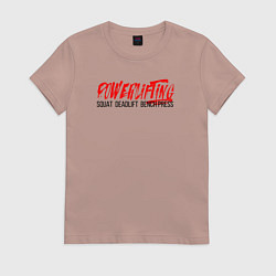 Футболка хлопковая женская Powerlifting its deadlift, squat, bench press, цвет: пыльно-розовый
