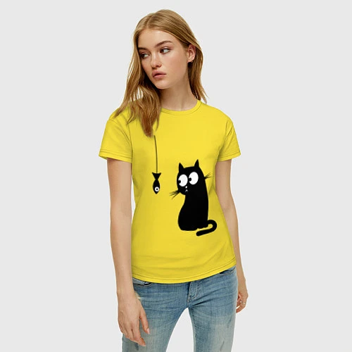 Женская футболка Кот и рыба / Желтый – фото 3