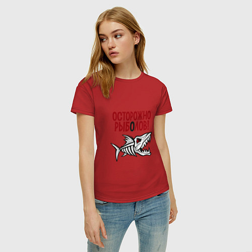 Женская футболка Осторожно рыболов / Красный – фото 3