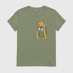 Футболка хлопковая женская Little Pocket Moon, цвет: авокадо