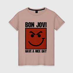 Футболка хлопковая женская Bon Jovi: Have a nice day, цвет: пыльно-розовый