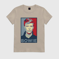 Футболка хлопковая женская Bowie Poster, цвет: миндальный