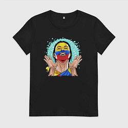 Футболка хлопковая женская Колумбийская болельщица, цвет: черный