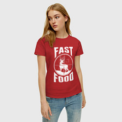 Футболка хлопковая женская FAST FOOD олень в прицеле, цвет: красный — фото 2