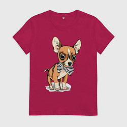 Футболка хлопковая женская Чихуахуа с бабочкой, цвет: маджента