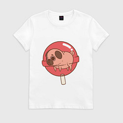 Футболка хлопковая женская Мопс-леденец, цвет: белый
