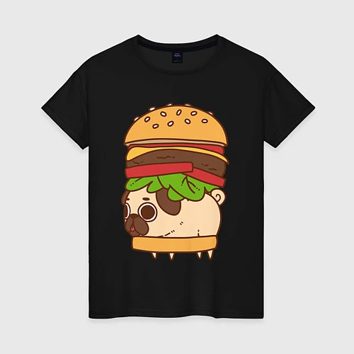 Женская футболка Мопс-бургер / Черный – фото 1