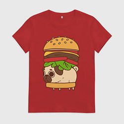 Футболка хлопковая женская Мопс-бургер, цвет: красный